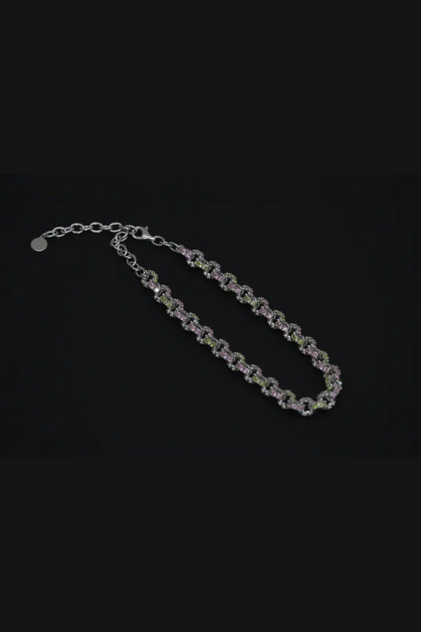 YVMIN Ripple Pave Gemstone Ring Necklace 21280 Pink Green